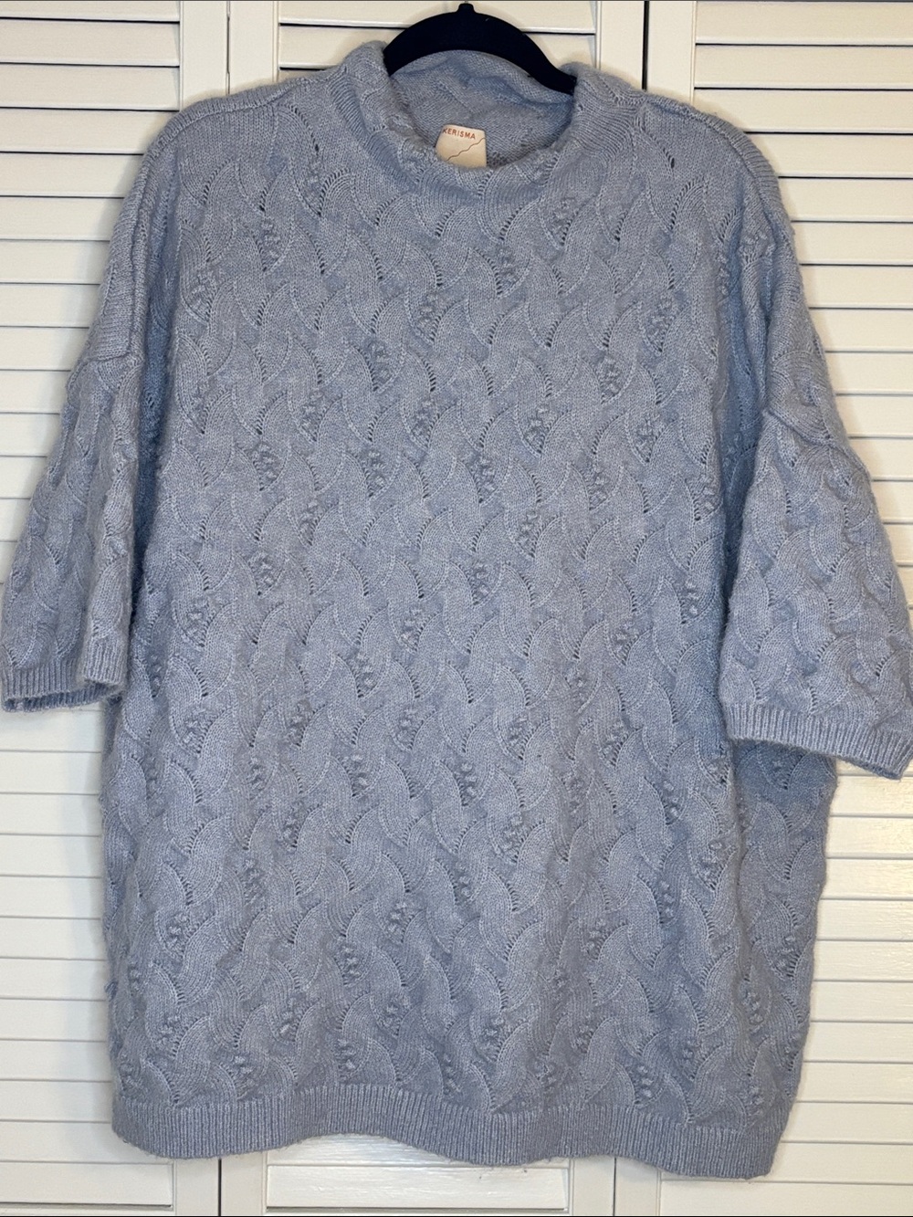Karissa Light Blue Cable Knit Short-Sleeve Sweater One Size